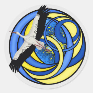Ooievaar. Oekraïense abstracte kunst Ronde Sticker