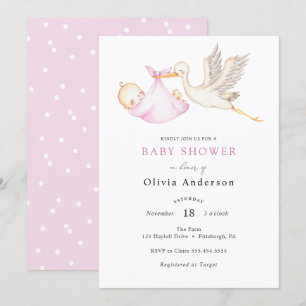 Ooievaar Roze Baby shower Invitation Kaart