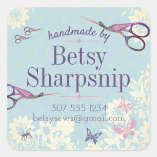 Ooievaar schaar naaien quilter gepersonaliseerd vierkante sticker