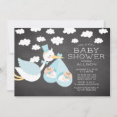 Ooievaar & Tweeling Jongens Tweeling Baby shower U Kaart (Voorkant)