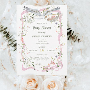 Ooievaar Wildflower Lint en Bow Baby shower Kaart