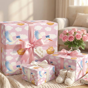 Ooievaars Levering Baby Meisje Inpakpapier Schatti Vel