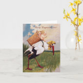 ooievaarsaankondiging meisje / jongen tweeling ka kaart (Gele Bloem)