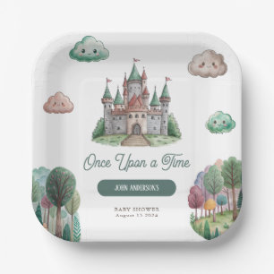 Ooit Green Castle Pastel Baby shower Papieren Bordje