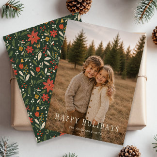Ooitgroene Folk Bloemrijke Prettig Kerstmis Fotoka Feestdagenkaart