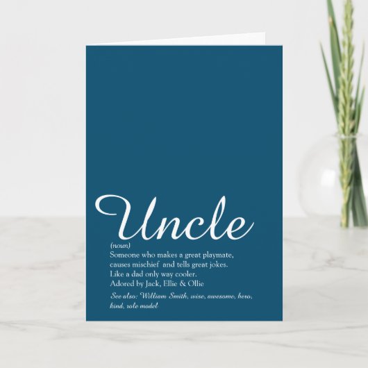 Oom, Funcle Definitie Script Blauw Plezier Kaart (Voorkant)