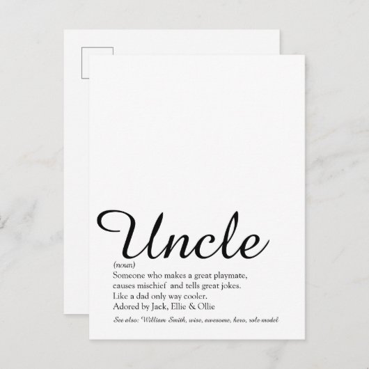 Oom, Funcle Definition Script Modern Fun Briefkaart (Voorkant / Achterkant)