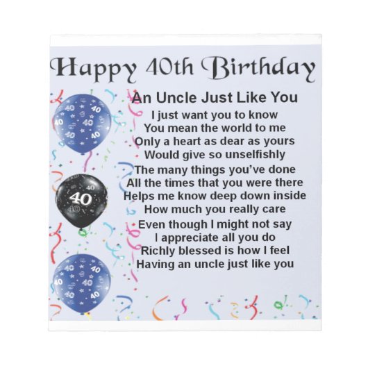 Oom gedicht - 40e verjaardag notitieblok (Voorkant)