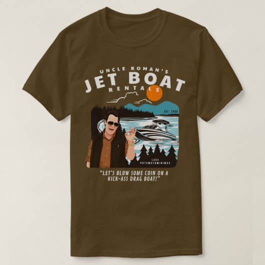 Oom Romeinen Jet Boat Rentals EST 1988 1 T-shirt (Design voorkant)