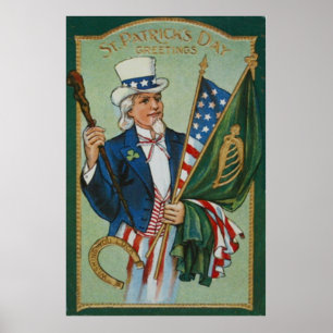 Oom Sam American Irish Flag Lucky Hoefijzer Poster