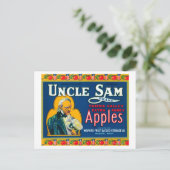 Oom Sam Apple Label (blauw) - Wapato, WA Briefkaart (Staand voorkant)