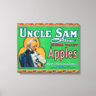 Oom Sam Apple Label (groen) - Wapato, WA Canvas Afdruk