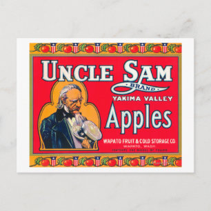 Oom Sam Apple Label (rood) - Wapato, WA Briefkaart