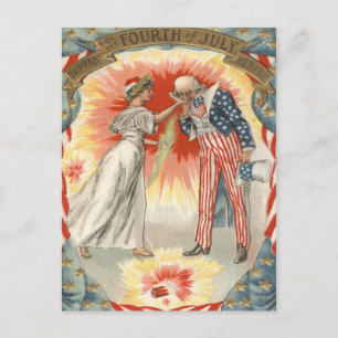 Oom Sam Dame Liberty Amerikaanse vlag Vuurwerk Briefkaart