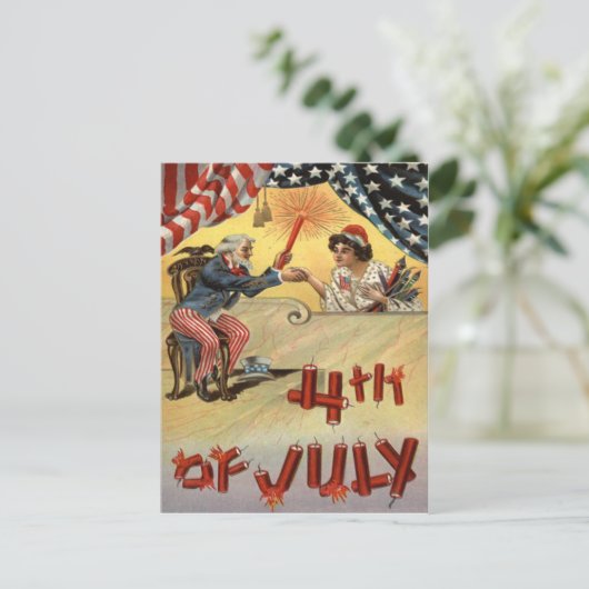 Oom Sam Fireworks Firecracker US Flag Briefkaart (Staand voorkant)