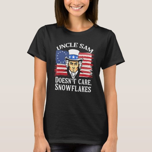 Oom Sam geeft niet om Snowflakes American Flag_6 T-shirt (Voorkant)