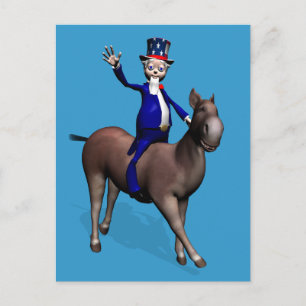 Oom Sam Riding op Donkey Briefkaart