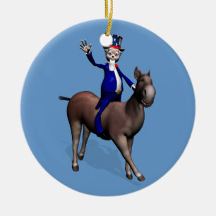 Oom Sam Riding op Donkey Keramisch Ornament