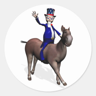 Oom Sam Riding op Donkey Ronde Sticker