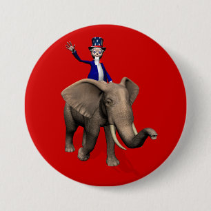 Oom Sam Riding op Elephant Ronde Button 7,6 Cm