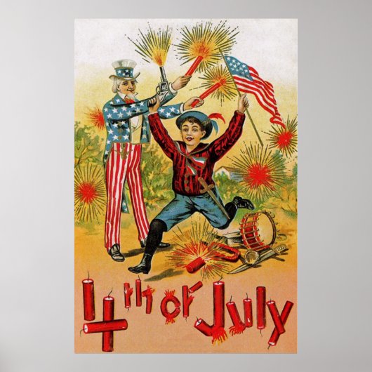Oom Sam Vuurwerk Kind Vintage 4 juli Poster (Voorkant)