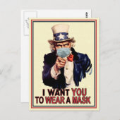 Oom Sam wil dat je een Face Mask USA Draag Briefkaart (Voorkant / Achterkant)