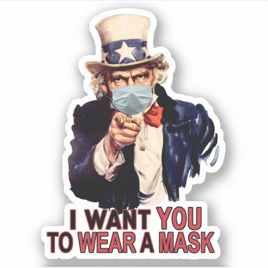 Oom Sam wil dat je een Face Mask USA Draag Sticker (Voorkant)