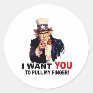 Oom Sam WIL DAT JE MIJN VINGER TREKT Ronde Sticker