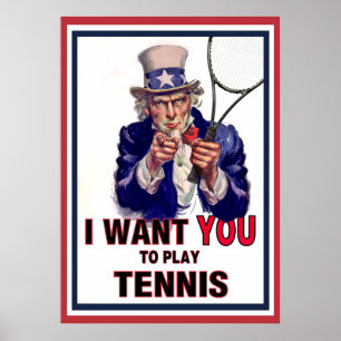 Oom Sam wil dat je Tennis speelt. Poster