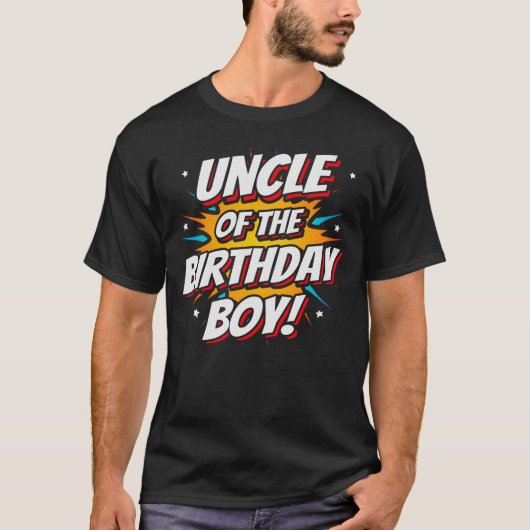 Oom van Birthday Boy Superheld Comics Party T-shirt (Voorkant)