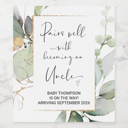 Oom voor Zwangerschap Aankondiging voor Broeder Wijn Etiket (Enkel label)