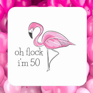 “Oooh kudde, ik ben 50” Roze Flamingo Verjaardag Vierkante Kartonnen Onderzetter
