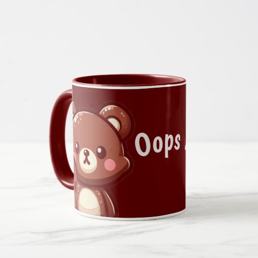 Oops Cute Teddy Bear – Kawaii Mug Design (Devant gauche)