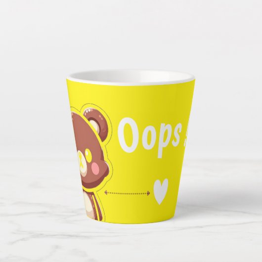 Oops! Cute Teddy Bear Mug – Fun Yellow Coffee Cup (Devant)