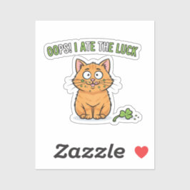 Oops I Ate The Luck Funny Cat Eating Clover  Sticker
