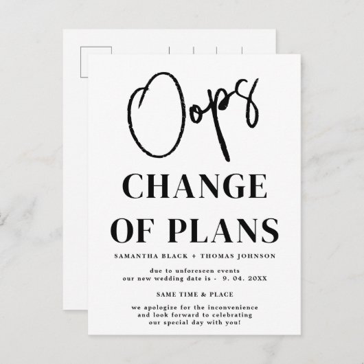 Oops Mariage reporté Date Faire-part Carte postale (Devant / Derrière)