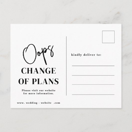 Oops Mariage reporté Date Faire-part Carte postale (Dos)