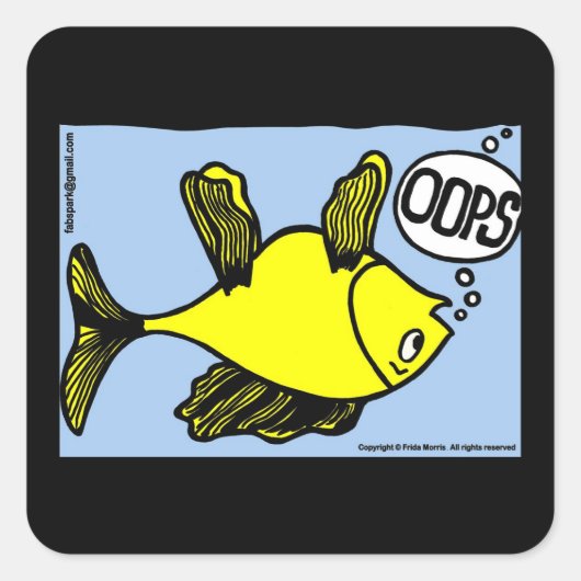 OOPS ondersteboven vis grappige cartoon cadeau Vierkante Sticker (Voorkant)