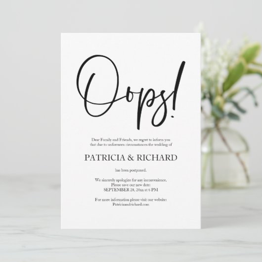 Oops Simple Chic Mariage Reporté Faire-part (Debout devant)
