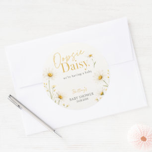 Oopsie Daisy Minimalistische Baby Shower Ronde Sticker