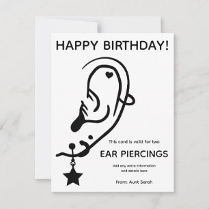 Oor piercing cadeaukaart, op maat, gepersonaliseer