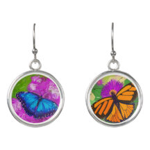 Oorbellen met Blauwe Morpho en Monarchvlinder