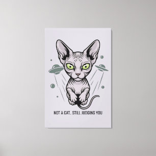 Oordelende Sphynx Kat in Ruimte Kunst Canvas Afdruk