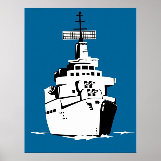 oorlogsschip voor de marine met grote pistolen pos poster (Voorkant)