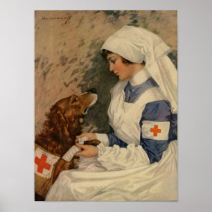 Oorlogszuster met Golden Retriever 1917 WW1 Poster