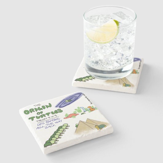 Oorsprong van schildpadden theorie 4 stenen onderzetter (Zijkant)