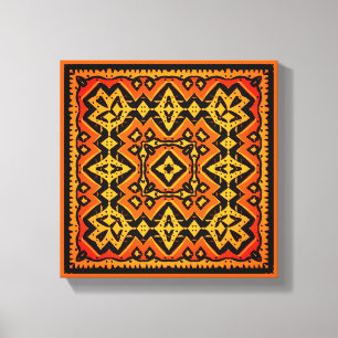 Oorspronkelijk Aztec-sinaasappel en zwarte tegel Canvas Afdruk