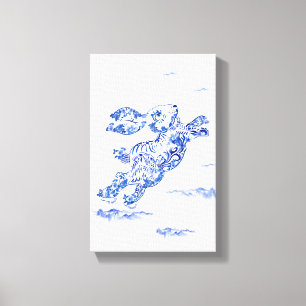 Oorspronkelijk blauw wit schilderij Chinees konijn Canvas Afdruk