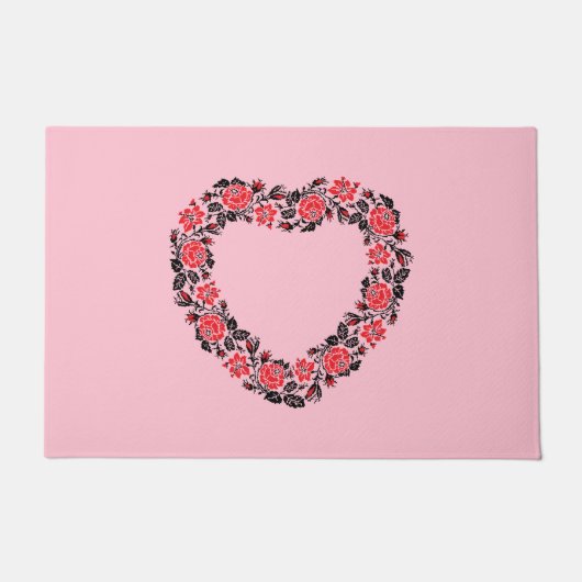 Oorspronkelijk hart van kruisstikkende rode rozenb deurmat (Voorkant)