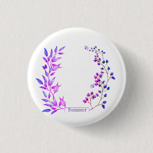 Oorspronkelijk ontwerp van paarse bloemen en takke ronde button 3,2 cm